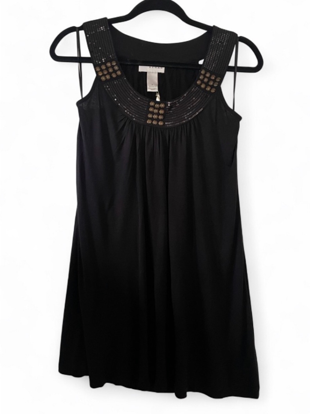 NWT Kenar Black Embellished Round Neck Sleeveless Blouse Womens Size Medium